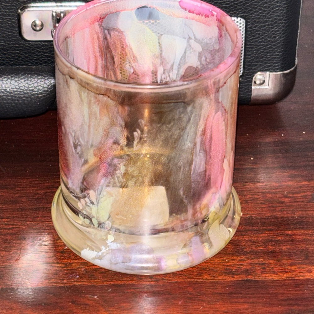 Alcohol ink decorative vase led candle glow up- handmade